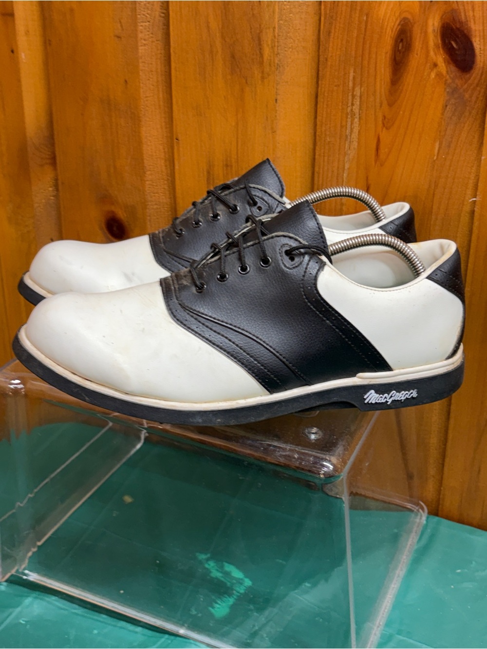 MacGregor Men's Golf Shoes Size 12 Black White Classic Saddle Cleats STK 2978